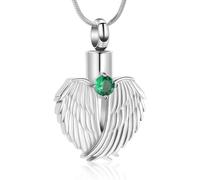ZEZILE Aile d’ange coeur crémation bijoux urne collier pour cendres pour les femmes pierre de naissance urne médaillon pendentif pour soeur maman