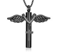 ZEZILE Aile d’ange urne collier pour cendres cylindre crémation bijoux en acier inoxydable souvenir Memorial pendentif collier pour femmes hommes