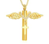 ZEZILE Aile d’ange urne collier pour cendres cylindre crémation bijoux en acier inoxydable souvenir Memorial pendentif collier pour femmes hommes
