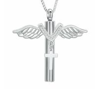 ZEZILE Aile d’ange urne collier pour cendres cylindre crémation bijoux en acier inoxydable souvenir Memorial pendentif collier pour femmes hommes