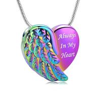 ZEZILE Aile d’ange urne colliers pour cendres coeur crémation bijoux pour femmes hommes en acier inoxydable cendres pendentif souvenir mémorial bijoux