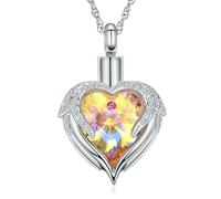 ZEZILE Ailes d’ange urne collier pour cendres coeur cristal crémation bijoux en acier inoxydable Memorial souvenir pendentif en cendre pour hommes femmes