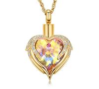 ZEZILE Ailes d’ange urne collier pour cendres coeur cristal crémation bijoux en acier inoxydable Memorial souvenir pendentif en cendre pour hommes femmes