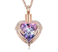 ZEZILE Ailes d’ange urne collier pour cendres coeur cristal crémation bijoux en acier inoxydable Memorial souvenir pendentif en cendre pour hommes femmes