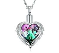 ZEZILE Ailes d’ange urne collier pour cendres coeur cristal crémation bijoux en acier inoxydable Memorial souvenir pendentif en cendre pour hommes femmes