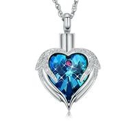 ZEZILE Ailes d’ange urne collier pour cendres coeur cristal crémation bijoux en acier inoxydable Memorial souvenir pendentif en cendre pour hommes femmes