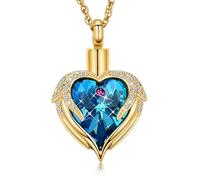 ZEZILE Ailes d’ange urne collier pour cendres coeur cristal crémation bijoux en acier inoxydable Memorial souvenir pendentif en cendre pour hommes femmes