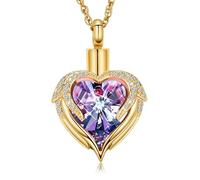 ZEZILE Ailes d’ange urne collier pour cendres coeur cristal crémation bijoux en acier inoxydable Memorial souvenir pendentif en cendre pour hommes femmes