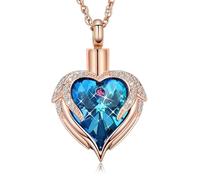 ZEZILE Ailes d’ange urne collier pour cendres coeur cristal crémation bijoux en acier inoxydable Memorial souvenir pendentif en cendre pour hommes femmes