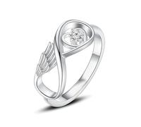 ZEZILE Anneau de crémation d’aile pour les cendres Urne commémorative bijoux Animal de compagnie humain cendres porte en acier inoxydable incrusté cristal funéraire souvenir