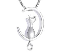 ZEZILE Argent/Or/Noir Lune & Chat Forme Bijoux Crémation Bijoux Pet Cendres Urnes Collier Pendentif Commémoratif Pour Femmes/Hommes