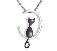 ZEZILE Argent/Or/Noir Lune & Chat Forme Bijoux Crémation Bijoux Pet Cendres Urnes Collier Pendentif Commémoratif Pour Femmes/Hommes
