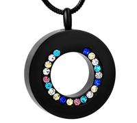 ZEZILE Argent, or, or rose, cercle noir de la vie cendres pendentif avec pierre arc-en-ciel en acier inoxydable crémation bijoux femmes