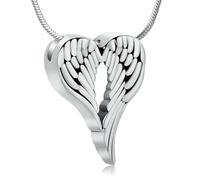 ZEZILE Bijoux de crémation de cœur, ailes d’ange, collier d’urne pour cendres, pendentif en cendres en acier inoxydable pour femmes, bijoux commémoratifs pour hommes