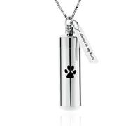 ZEZILE Bijoux de crémation patte impression cylindre urne collier pour cendres avec bocal en verre souvenir urne bijoux commémoratifs pour femmes/hommes