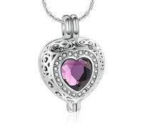 ZEZILE Bijoux de crémation pour cendres pour les femmes - Collier coeur en cristal avec urne cylindre souvenir pierre de naissance pendentif commémoratif