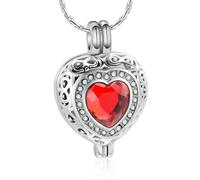 ZEZILE Bijoux de crémation pour cendres pour les femmes - Collier coeur en cristal avec urne cylindre souvenir pierre de naissance pendentif commémoratif