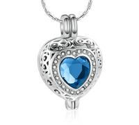 ZEZILE Bijoux de crémation pour cendres pour les femmes - Collier coeur en cristal avec urne cylindre souvenir pierre de naissance pendentif commémoratif