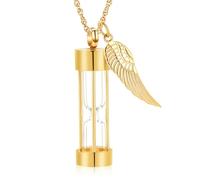ZEZILE Bijoux de crémation pour les cendres sablier intemporel Crémation Mémorial pendentif Collier d’urne en acier inoxydable avec ailes d’ange