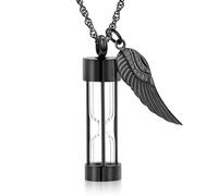 ZEZILE Bijoux de crémation pour les cendres sablier intemporel Crémation Mémorial pendentif Collier d’urne en acier inoxydable avec ailes d’ange