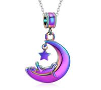 ZEZILE Chat crémation bijoux lune étoile urne collier pour cendres en acier inoxydable cendres pendentif pour animal de compagnie humain souvenir mémorial pour bijoux
