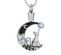 ZEZILE Chat Tenir Lune Crémation Urne Collier Pour Chien Chats Cendres Animaux Pendentif En Acier Inoxydable Femmes Homme Crémation Bijoux