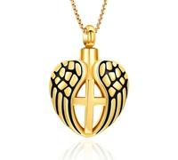 ZEZILE Coeur ange aile urne collier pour cendres Croix crémation bijoux en acier inoxydable souvenir mémorial cendres pendentif pour femmes hommes