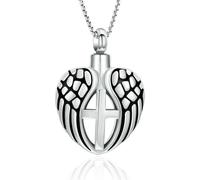 ZEZILE Coeur ange aile urne collier pour cendres Croix crémation bijoux en acier inoxydable souvenir mémorial cendres pendentif pour femmes hommes