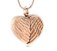 ZEZILE Collier d’urne coeur pour cendres Angel Wing crémation bijoux Mémorial Animal de compagnie humain cendres pendentif collier souvenir pour les femmes hommes
