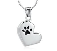 ZEZILE Collier d’urne coeur pour cendres patte d’animal de compagnie impression crémation bijoux en acier inoxydable mémorial animal de compagnie humain cendres pendentif bijoux souvenir