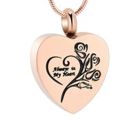 ZEZILE Collier d’urne coeur pour cendres Roseflower crémation bijoux en acier inoxydable cendres pendentif pour hommes femmes souvenir Memorial collier
