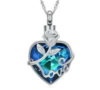 ZEZILE Collier d’urne coeur pour cendres Roseflower crémation bijoux en acier inoxydable souvenir Memorial collier cendres pendentif pour hommes femmes
