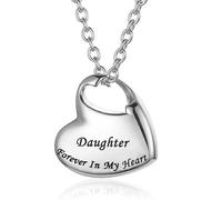 ZEZILE Collier d’urne de crémation pour cendres urne bijoux, pour toujours dans mon coeur sculpté en acier inoxydable souvenir pendentif commémoratif