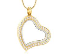 ZEZILE Collier d’urne en forme de coeur pour les cendres Bijoux de crémation en verre Pendentif en acier inoxydable Cendre Souvenir en cristal Bijoux commémoratifs pour les femmes et les hommes
