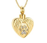 ZEZILE Collier d’urne en forme de cœur à empreinte de patte d’animal pour chien en pendentif aile d’ange en acier inoxydable