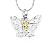 ZEZILE Collier d’urne papillon pour cendres bijoux de crémation en acier inoxydable, pendentif creux en cendres pour femmes, souvenir pour bijoux