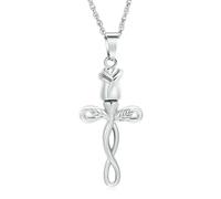 ZEZILE Collier d’urne Roseflower pour cendres Croix crémation bijoux en acier inoxydable cendres pendentif souvenir mémorial pour collier pour les femmes