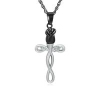 ZEZILE Collier d’urne Roseflower pour cendres Croix crémation bijoux en acier inoxydable cendres pendentif souvenir mémorial pour collier pour les femmes