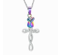 ZEZILE Collier d’urne Roseflower pour cendres Croix crémation bijoux en acier inoxydable cendres pendentif souvenir mémorial pour collier pour les femmes