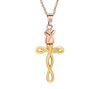 ZEZILE Collier d’urne Roseflower pour cendres Croix crémation bijoux en acier inoxydable cendres pendentif souvenir mémorial pour collier pour les femmes