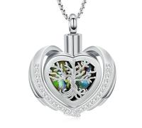 ZEZILE Collier urne coeur pour cendres aile arbre de vie crémation bijoux cristal cendres pendentif pour les femmes souvenir mémorial pour les bijoux