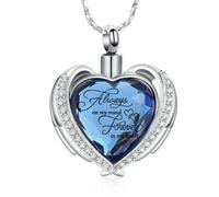 ZEZILE Crémation Bijoux Ange Aile Coeur Urne Pendentif Colliers pour Femmes Cristaux Pierre de Naissance Cendres Humaines Médaillon Médaillon Souvenir