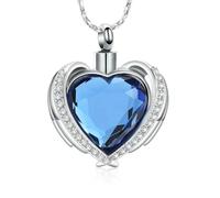 ZEZILE Crémation Bijoux Ange Aile Coeur Urne Pendentif Colliers pour Femmes Cristaux Pierre de Naissance Cendres Humaines Médaillon Médaillon Souvenir