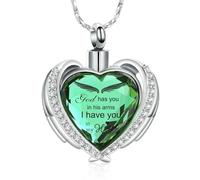 ZEZILE Crémation Bijoux Ange Aile Coeur Urne Pendentif Colliers pour Femmes Cristaux Pierre de Naissance Cendres Humaines Médaillon Médaillon Souvenir