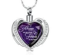 ZEZILE Crémation Bijoux Ange Aile Coeur Urne Pendentif Colliers pour Femmes Cristaux Pierre de Naissance Cendres Humaines Médaillon Médaillon Souvenir