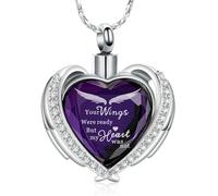 ZEZILE Crémation Bijoux Ange Aile Coeur Urne Pendentif Colliers pour Femmes Cristaux Pierre de Naissance Cendres Humaines Médaillon Médaillon Souvenir