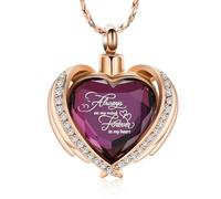 ZEZILE Crémation Bijoux Ange Aile Coeur Urne Pendentif Colliers pour Femmes Cristaux Pierre de Naissance Cendres Humaines Médaillon Médaillon Souvenir