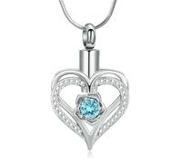 ZEZILE Crémation Bijoux Coeur Urne Collier pour Cendres pour les femmes Filles En Acier Inoxydable Fleur Mémorial Pierre De Naissance Pendentif Souvenir Cadeau