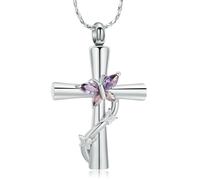 ZEZILE Crémation Bijoux Croix Urne Colliers pour Cendres En Acier Inoxydable Cendres Pendentif Papillon Souvenir Bijoux Commémoratifs Pour Femmes Hommes