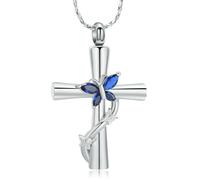 ZEZILE Crémation Bijoux Croix Urne Colliers pour Cendres En Acier Inoxydable Cendres Pendentif Papillon Souvenir Bijoux Commémoratifs Pour Femmes Hommes